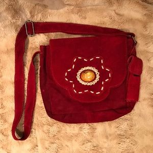 Crimson Red Suede Hippie Purse